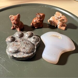 Crystal Animal Lot Cat Dog Bunny Whale Agate Yooperlite Jasper Mahogany Obsidian